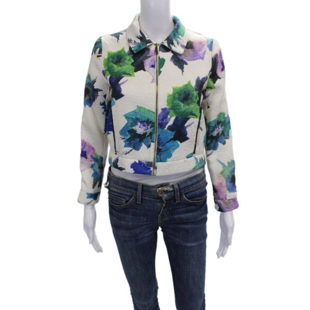 Philosophy By Republic Women Faux Fur Floral Zip Coat Long Sleeve Size XS